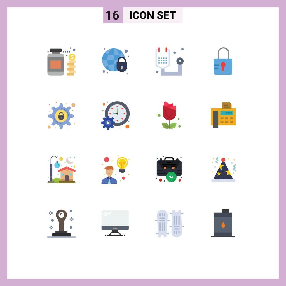 universell ikon symboler grupp av 16 modern platt färger av låsa skola sjukdom låst medicin redigerbar packa av kreativ vektor design element