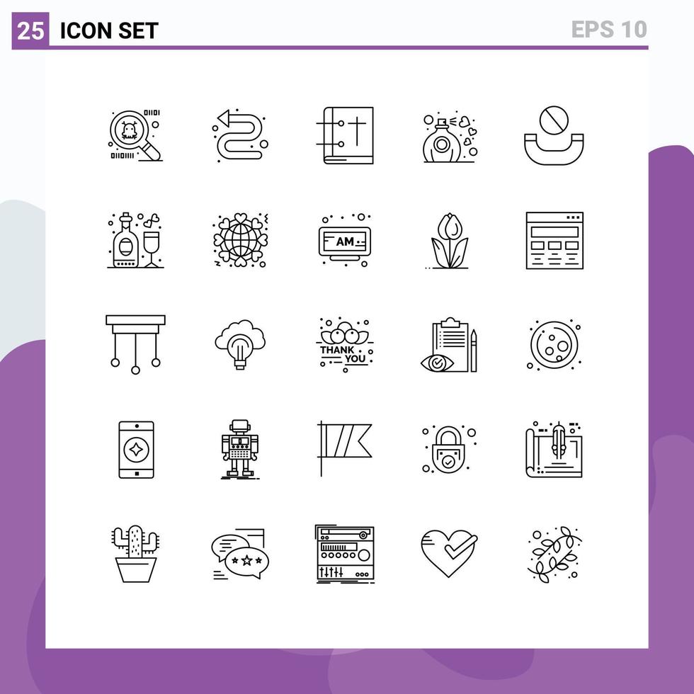 mobil gränssnitt linje uppsättning av 25 piktogram av firande förneka helig bok ring upp parfym redigerbar vektor design element