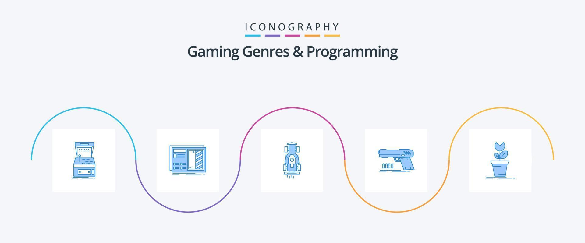Gaming-Genres und Programmierung Blue 5 Icon Pack inklusive Pistole. Pistole. planen. Geschwindigkeit. Spiel vektor
