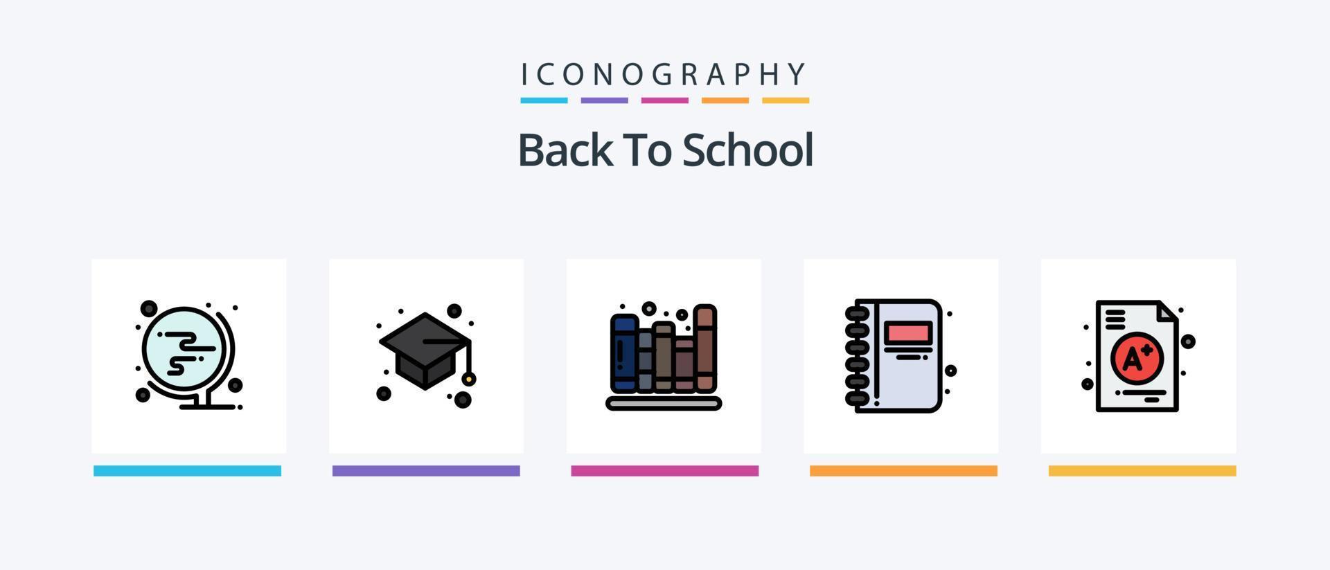 tillbaka till skola linje fylld 5 ikon packa Inklusive utbildning. skola. tillbaka till skola. förskola. abc. kreativ ikoner design vektor