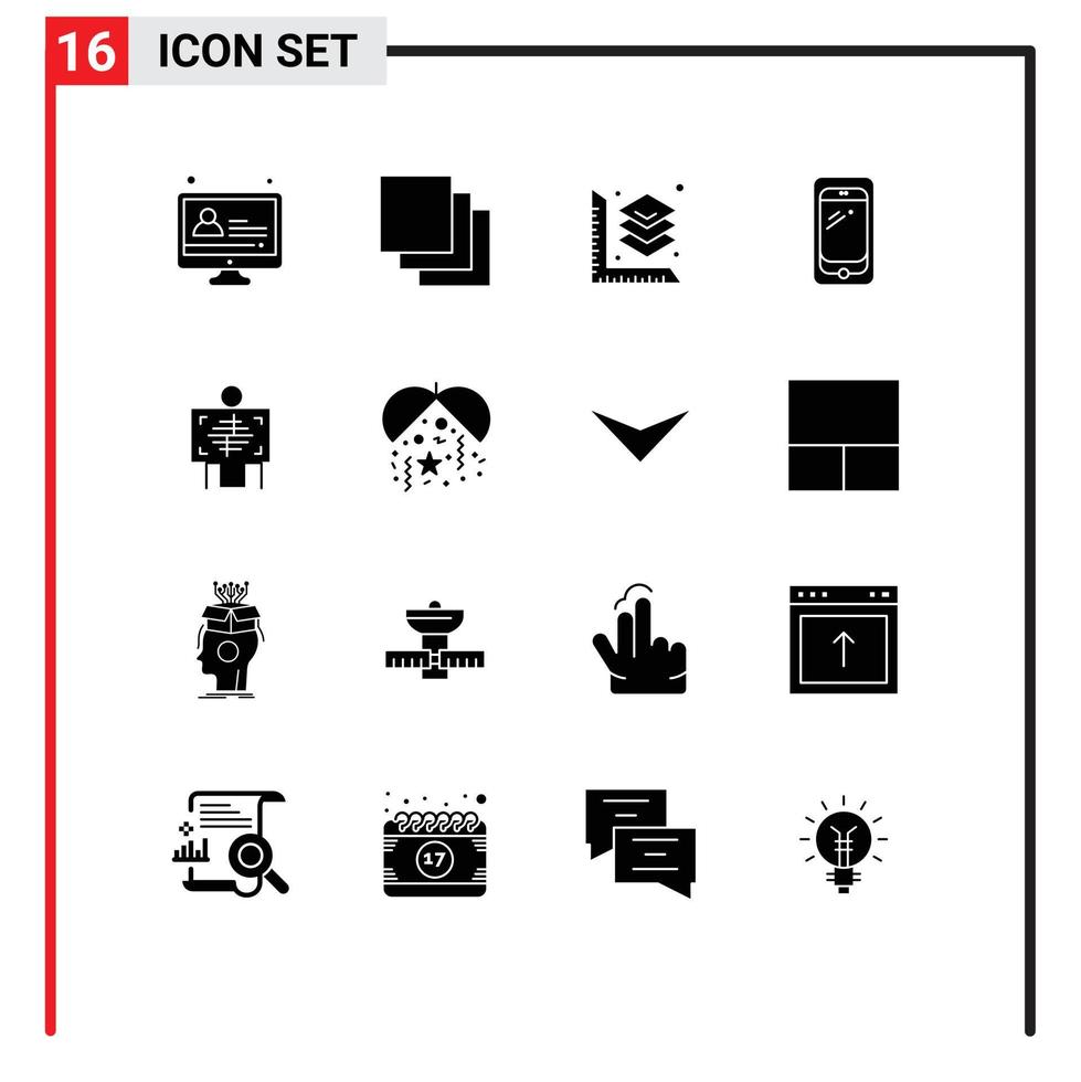 moderner satz von 16 soliden glyphen und symbolen wie radiologiepatientenschicht xray huawei editierbare vektordesignelemente vektor