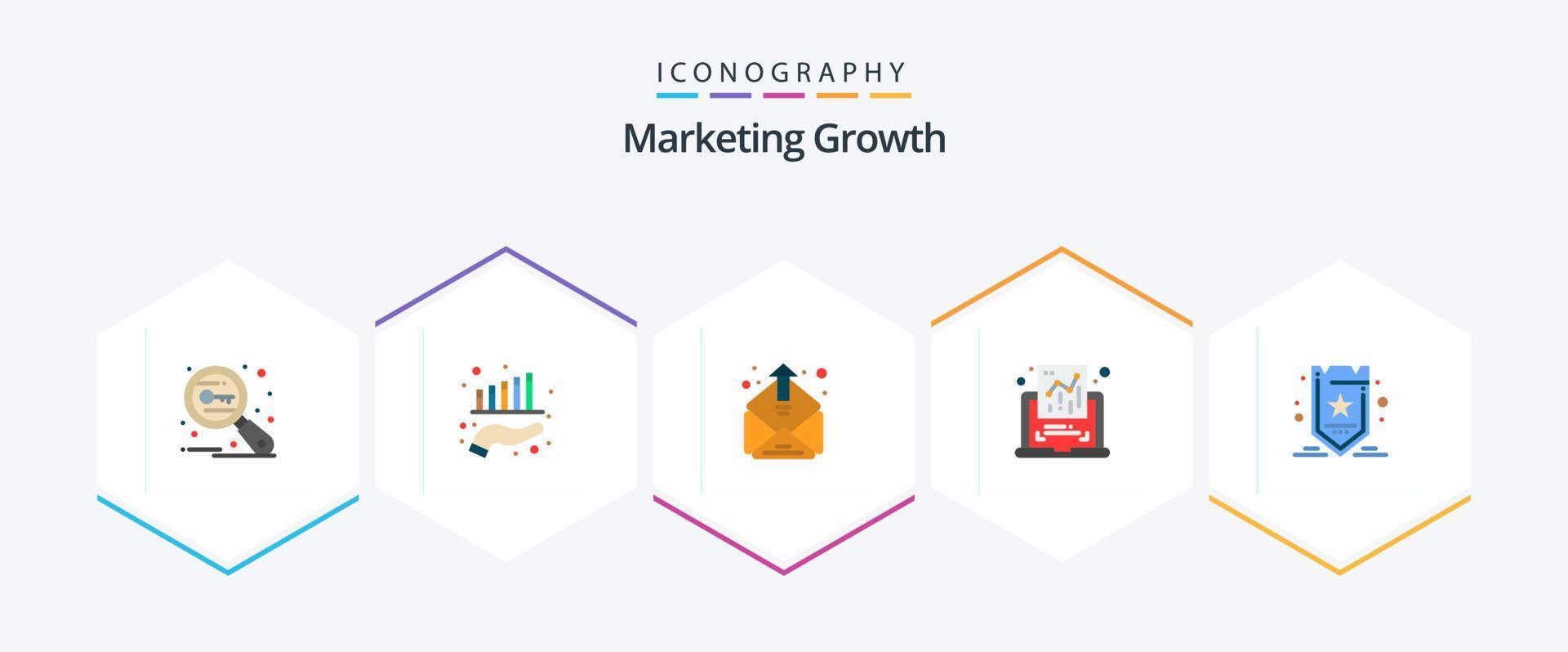 marknadsföring tillväxt 25 platt ikon packa Inklusive marknadsföring. Graf. marknadsföring. dokumentera. utskick vektor