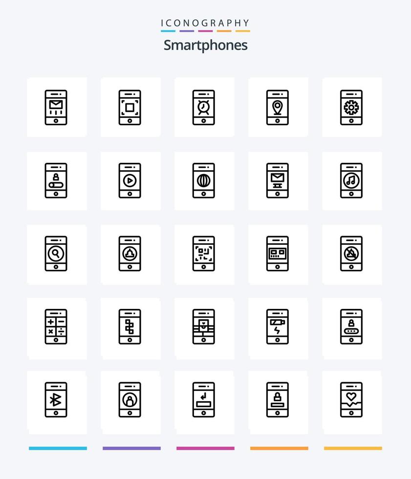 kreativ smartphones 25 översikt ikon packa sådan som kommunikation. tecken. larm. stift. plats vektor
