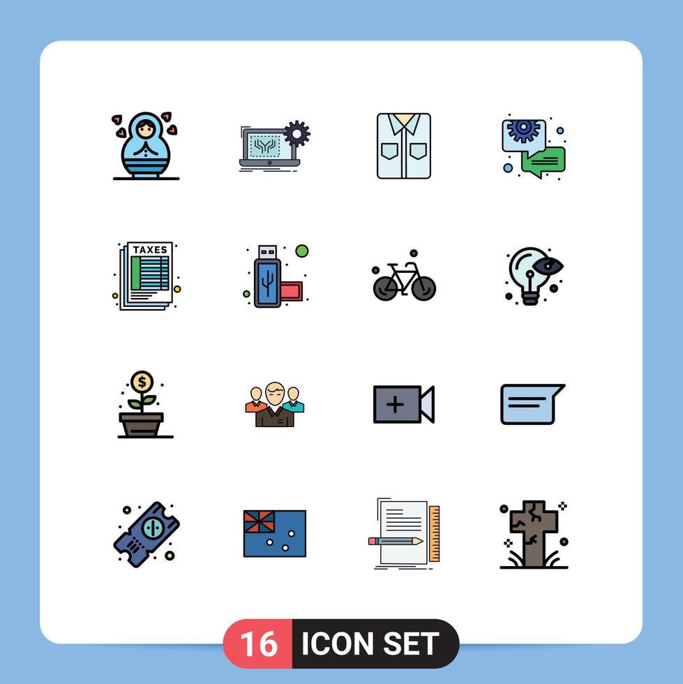 moderner satz von 16 flachen farbgefüllten linien und symbolen wie blattausrüstung kleidung beratung business editierbare kreative vektordesignelemente vektor