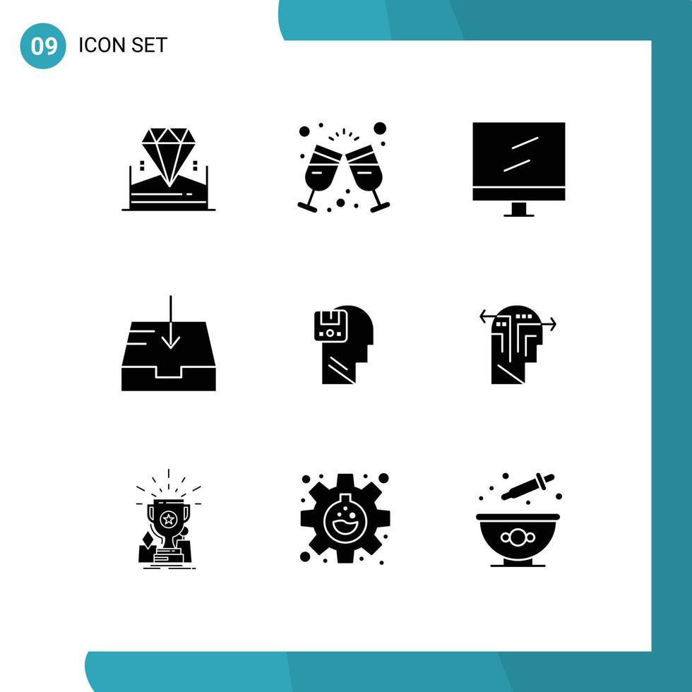 Piktogrammsatz von 9 einfachen soliden Glyphen von benutzerspeicherbaren Computerspeicher-Mailbox-editierbaren Vektordesignelementen vektor