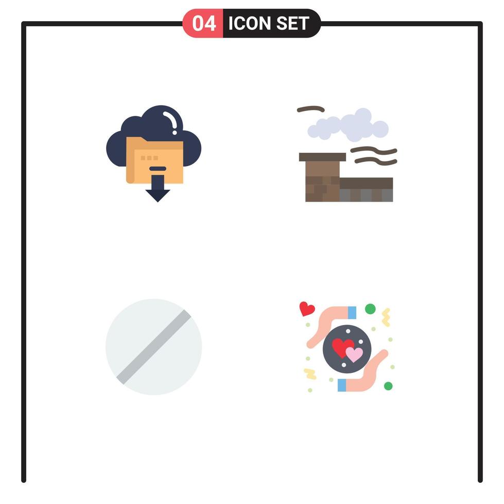 4 flaches Icon-Paket für die Benutzeroberfläche mit modernen Zeichen und Symbolen für bearbeitbare Vektordesign-Elemente der Download-Chemie-Cloud-Industrieforschung vektor