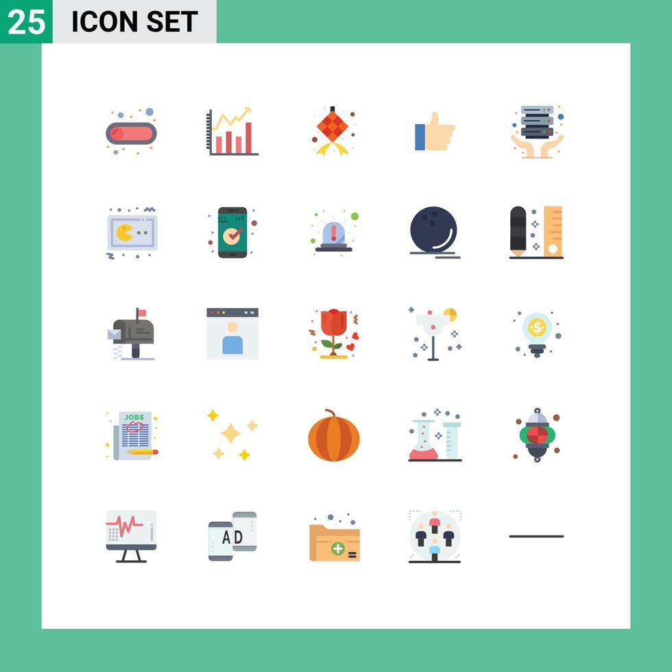 universelle Symbolsymbole Gruppe von 25 modernen flachen Farben der gemeinsamen Internet-Hosting-Dekoration lieben wie editierbare Vektordesign-Elemente vektor