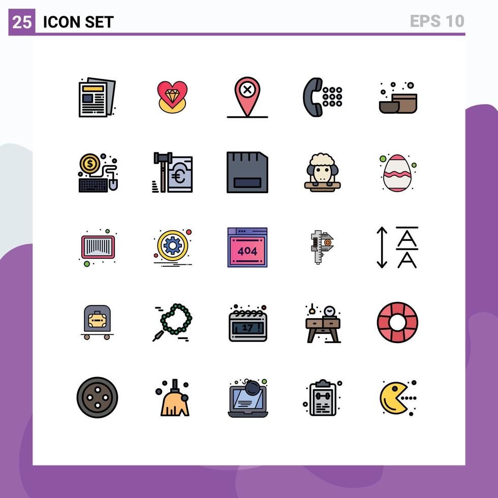 25 tematiska vektor fylld linje platt färger och redigerbar symboler av verktyg skål Karta telefon ring upp redigerbar vektor design element