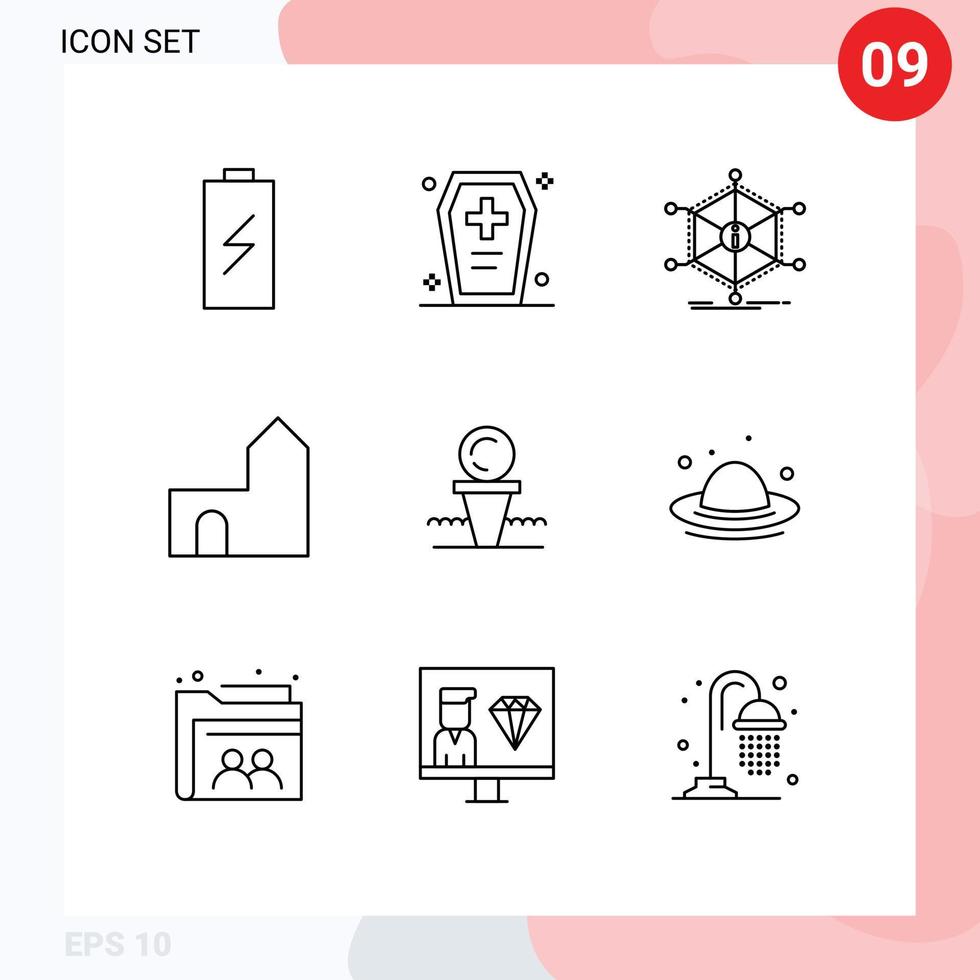 uppsättning av 9 modern ui ikoner symboler tecken för slott torn slott halloween skrin Resurser info redigerbar vektor design element