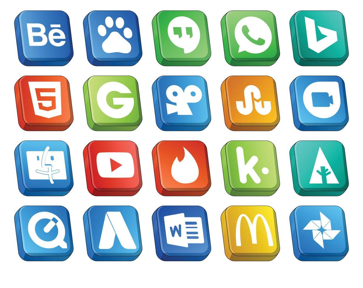 20 Symbolpakete für soziale Medien, einschließlich Adwords Forrst Stumbleupon Kik-Video vektor