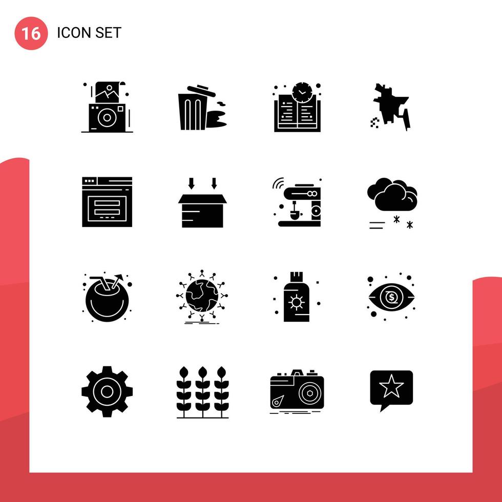 Solider Glyphensatz der mobilen Schnittstelle aus 16 Piktogrammen der sicheren Buchzeitseite der Website Bangladesch Land editierbare Vektordesign-Elemente vektor