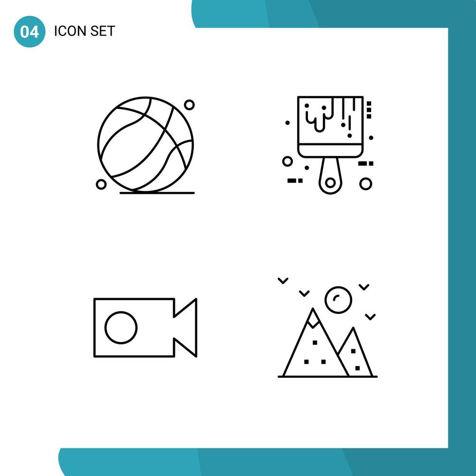 Set mit 4 kommerziellen Filledline-Flachfarben-Packs für Basketballrekord-Vatertagswerkzeug Wandern editierbare Vektordesign-Elemente vektor