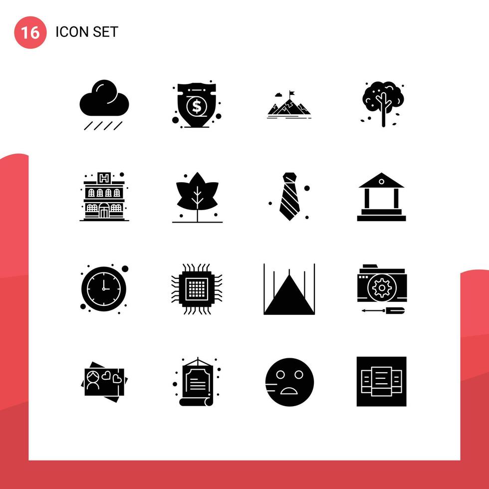 satz von 16 modernen ui-symbolen symbole zeichen für baum apfelbaum ziel apfelberge editierbare vektordesignelemente vektor