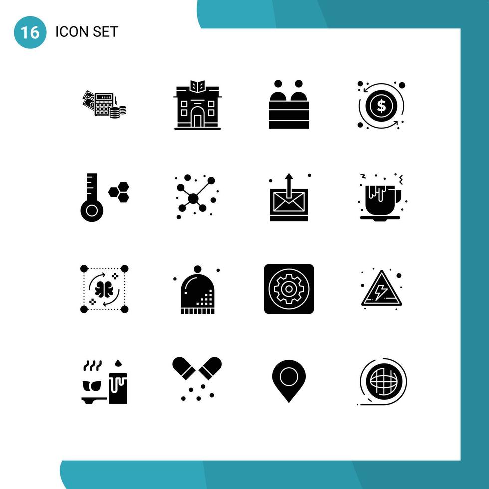 16 fast glyf begrepp för webbplatser mobil och appar termometer temperatur mänsklig pengar dollar redigerbar vektor design element