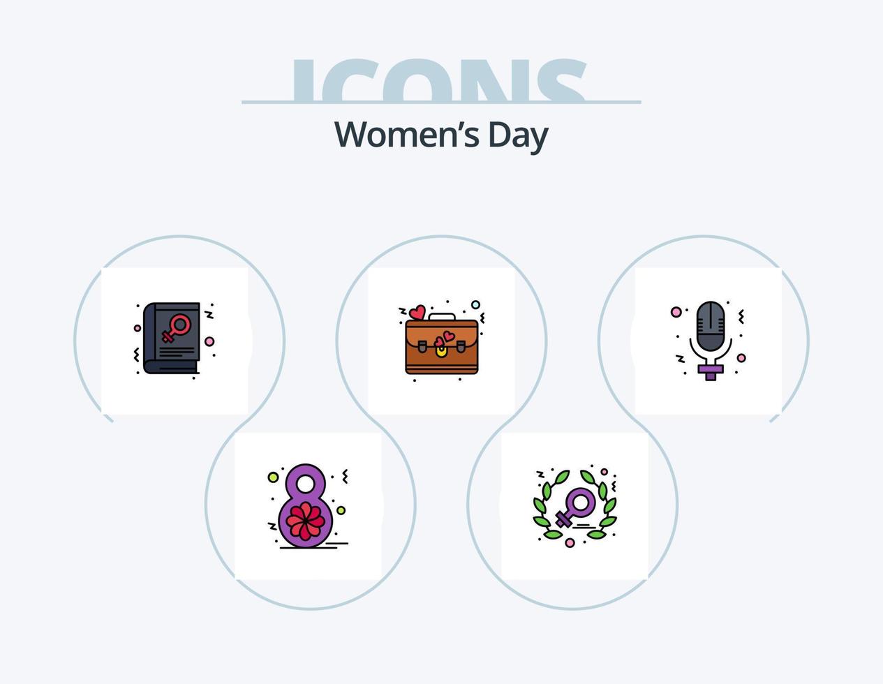 Womens Day Line gefüllt Icon Pack 5 Icon Design. Mitarbeiter. Tasche. Tag. Gerechtigkeit. Feminismus vektor