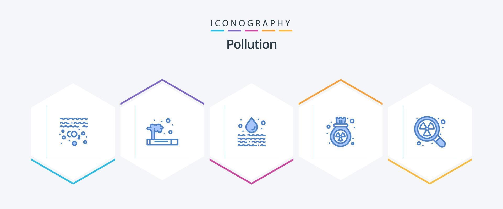 förorening 25 blå ikon packa Inklusive radioaktiv. avfall. vatten. skräp. gas vektor