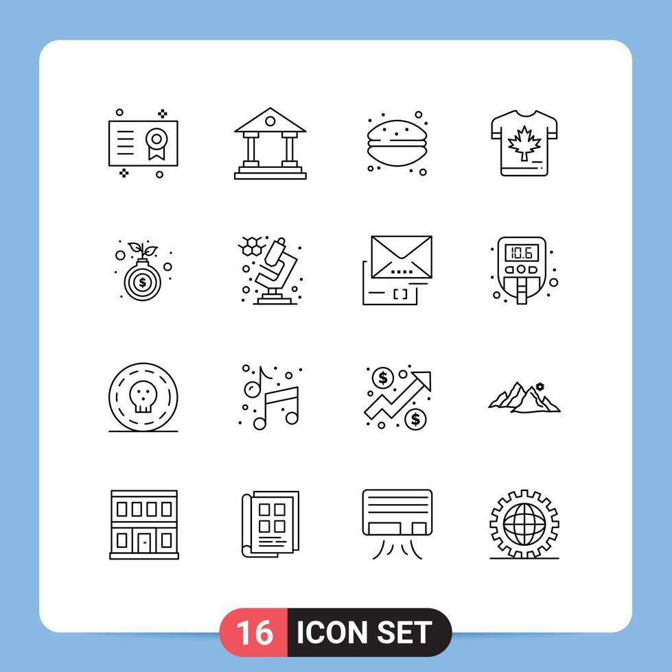 Aktienvektor-Icon-Pack mit 16 Zeilenzeichen und Symbolen für Ahorn-Kanada-Finanzherbst-Makkaroni editierbare Vektordesign-Elemente vektor