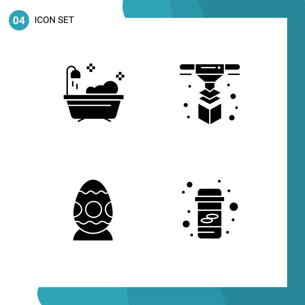 Piktogramm-Set aus 4 einfachen soliden Glyphen von Badezimmer-Osterei-Modellierungsschicht-Calcium-editierbaren Vektordesign-Elementen vektor