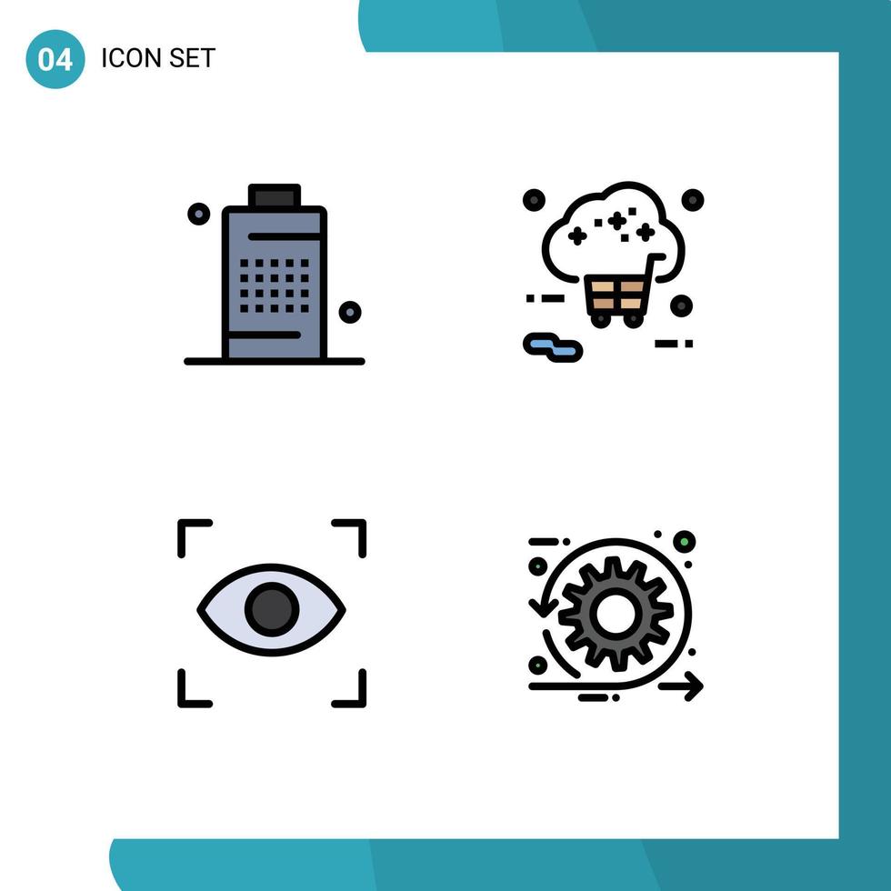 4 Benutzeroberfläche Filledline Flat Color Pack mit modernen Zeichen und Symbolen von bearbeitbaren Vektordesign-Elementen für den Internet-Fokus des Akku-Einkaufstelefons vektor