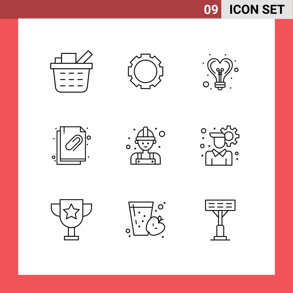 mobil gränssnitt översikt uppsättning av 9 piktogram av arbetstagare arbetskraft ljus snickare dokumentera redigerbar vektor design element