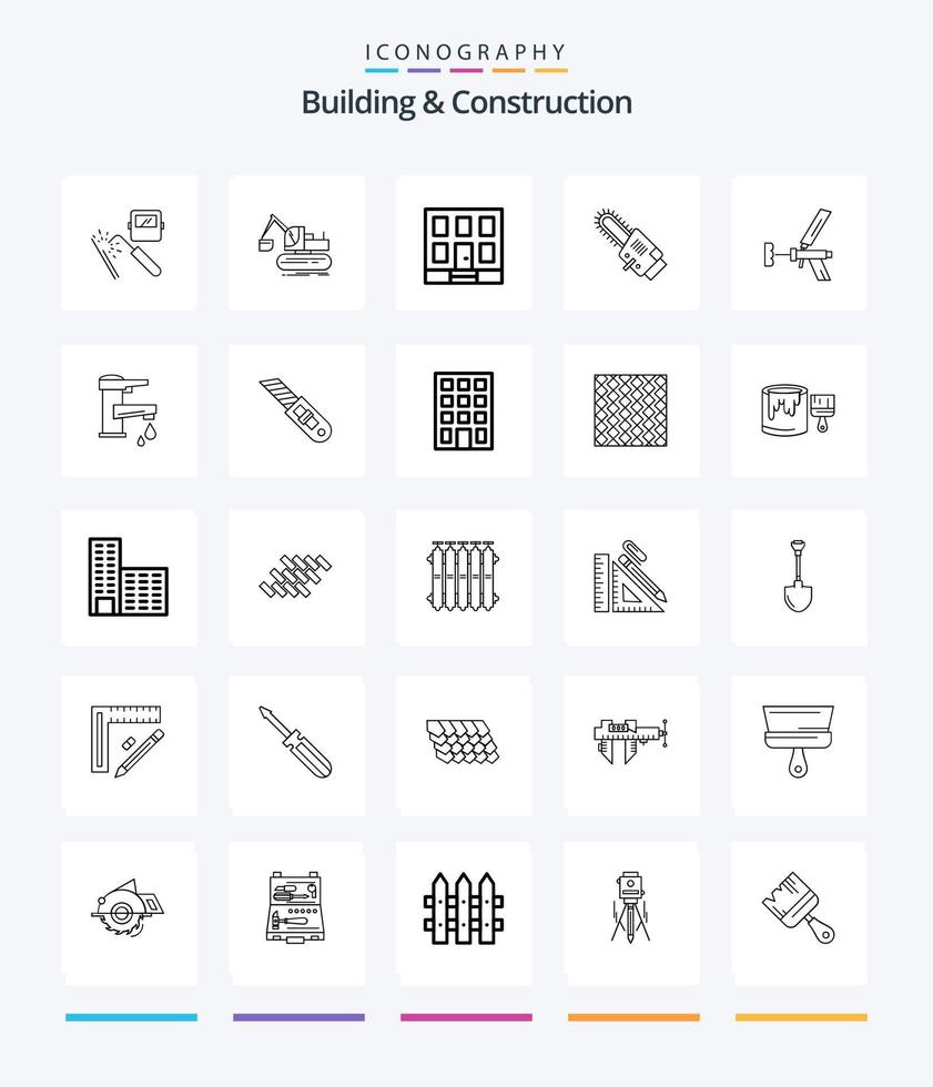 kreativ byggnad och konstruktion 25 översikt ikon packa sådan som skumpistol. blad. lastbil. cirkulär. konstruktion vektor