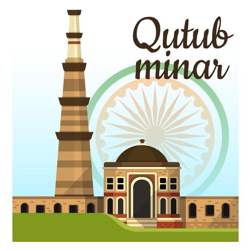 Qutub Minar Indien Landmark Vektorillustration vektor