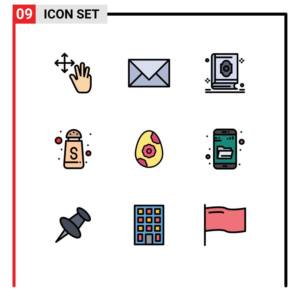 9 universell fylld linje platt Färg tecken symboler av ägg socker kuvert tjäna muslim redigerbar vektor design element