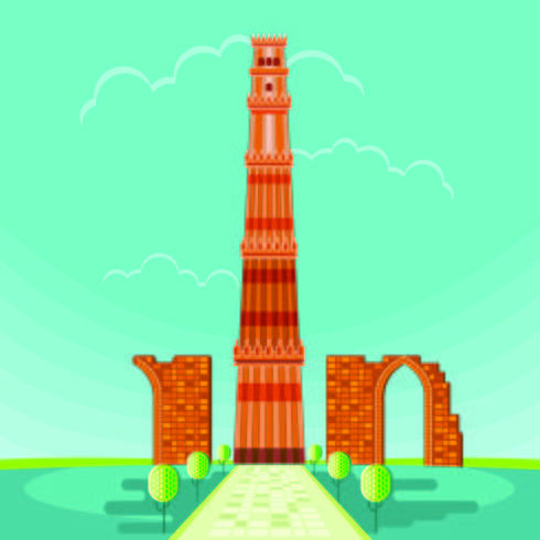 Vektor illustration av Qutab Minar i Delhi