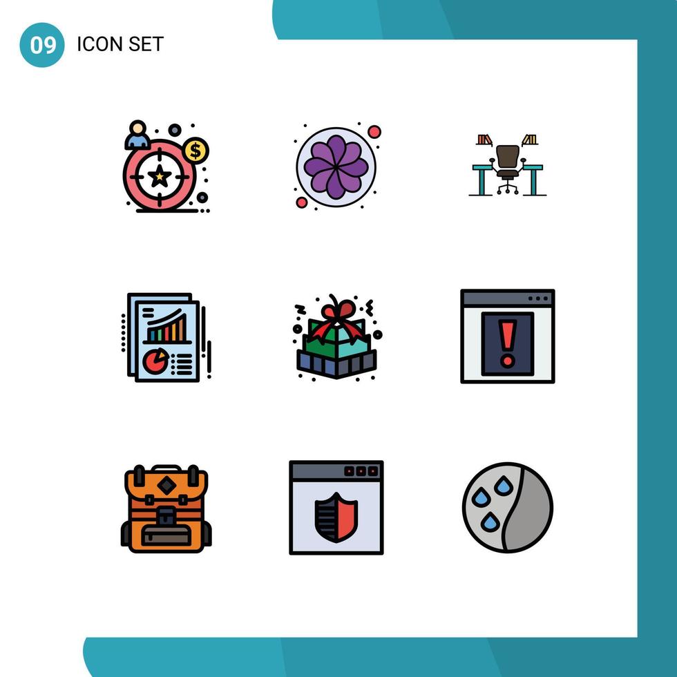 Packung mit 9 modernen Filledline-Flachfarbzeichen und Symbolen für Web-Printmedien wie bearbeitbare Vektordesign-Elemente für Berichtsdokumente für Geschäftsdiagramme vektor