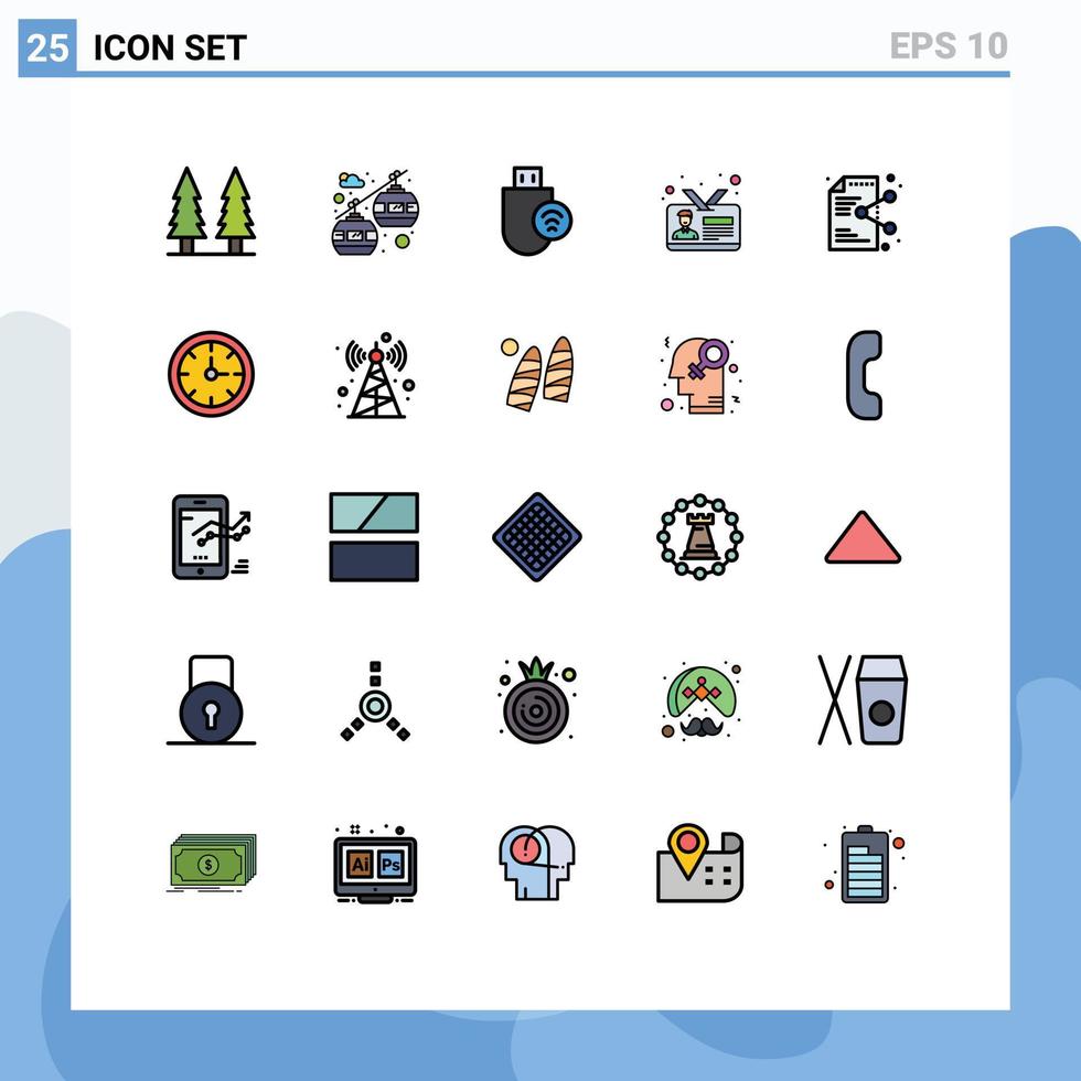 mobil gränssnitt fylld linje platt Färg uppsättning av 25 piktogram av dela med sig id kort enheter id företag redigerbar vektor design element