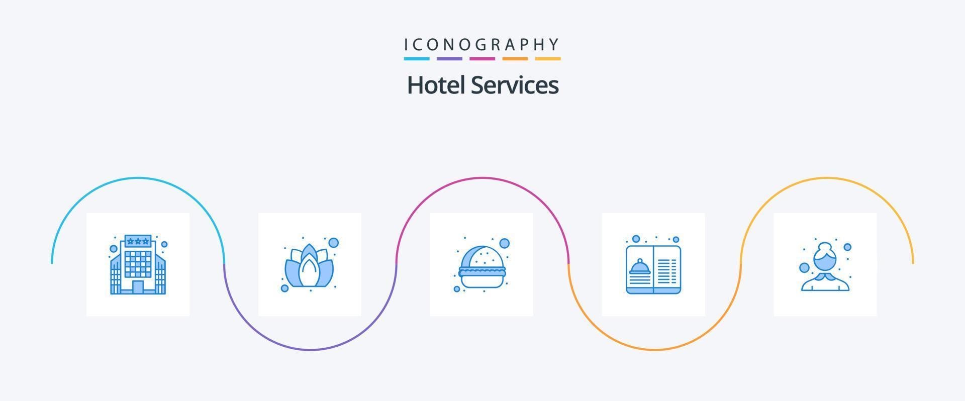 hotell tjänster blå 5 ikon packa Inklusive rengöring service. resa. hamburgare. service. hotell vektor