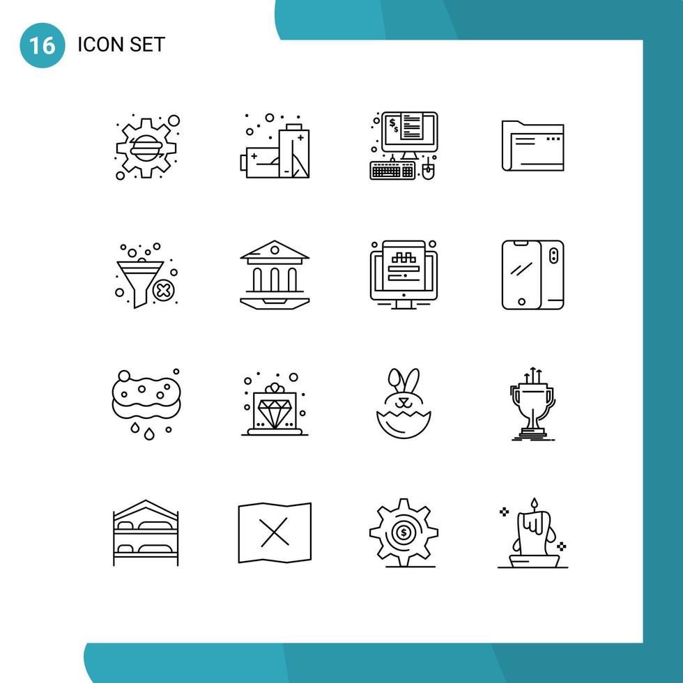 satz von 16 modernen ui-symbolen symbole zeichen für datei dokument rechnung computerordner editierbare vektordesignelemente vektor