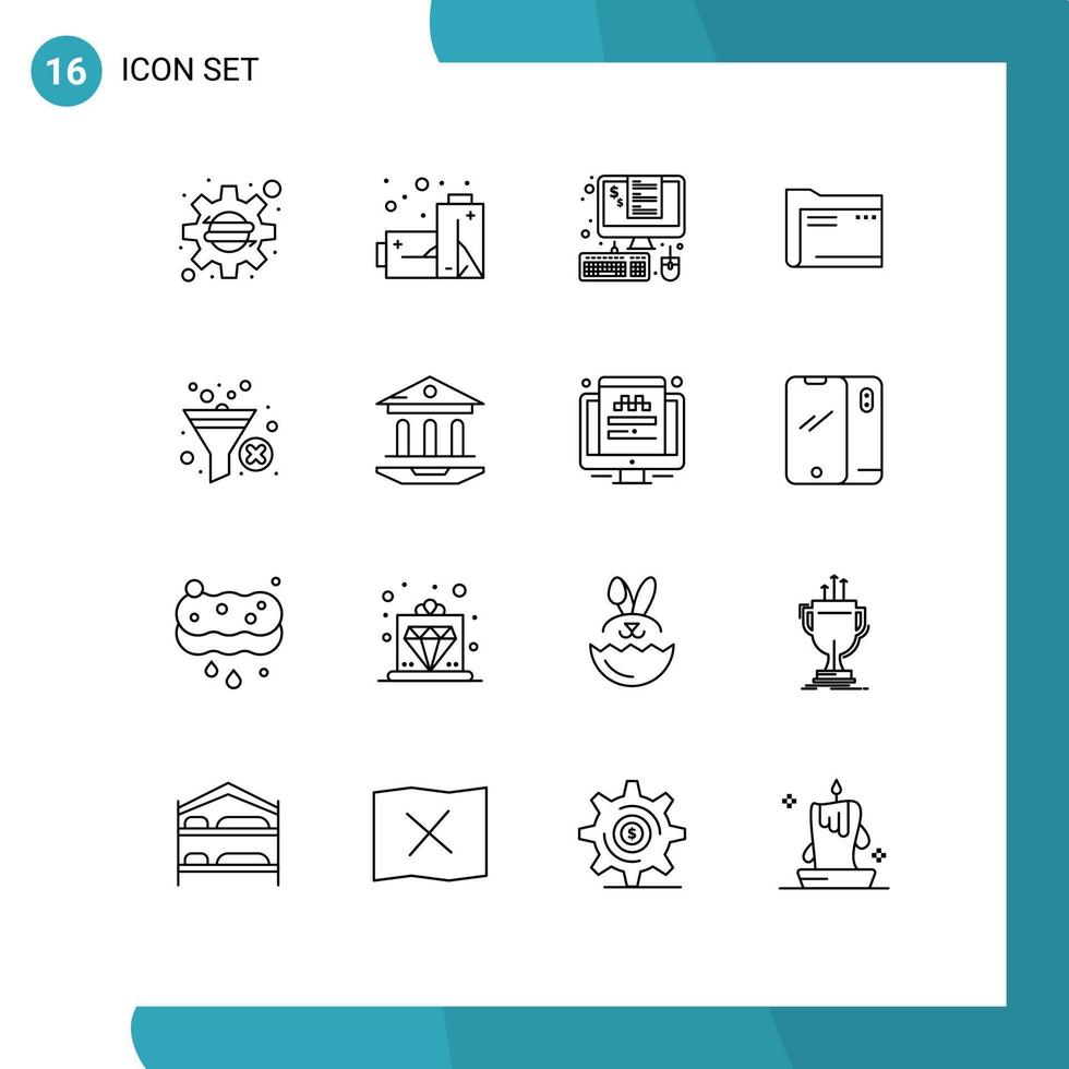uppsättning av 16 modern ui ikoner symboler tecken för fil dokumentera faktura dator mapp redigerbar vektor design element