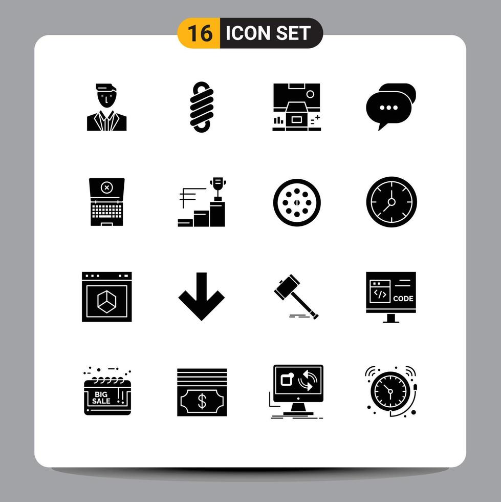 Stock Vector Icon Pack mit 16 Zeilenzeichen und Symbolen für Laptop-Nachrichten Kabinengesprächsraum editierbare Vektordesign-Elemente