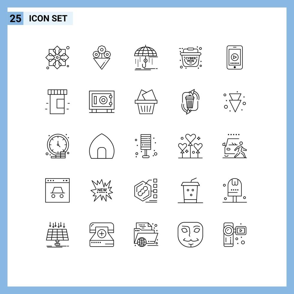 redigerbar vektor linje packa av 25 enkel rader av spela telefon finansiell handla korg redigerbar vektor design element