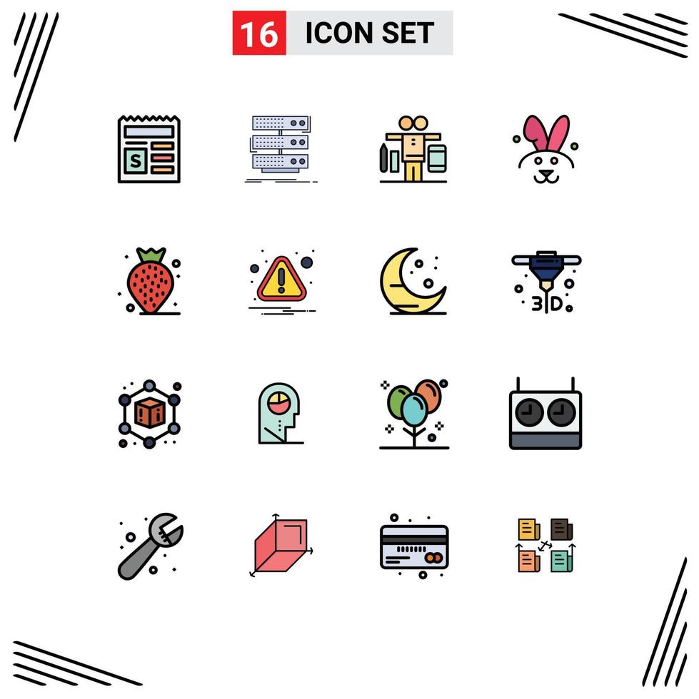 piktogram uppsättning av 16 enkel platt Färg fylld rader av jordgubb kanin data påsk arbete redigerbar kreativ vektor design element