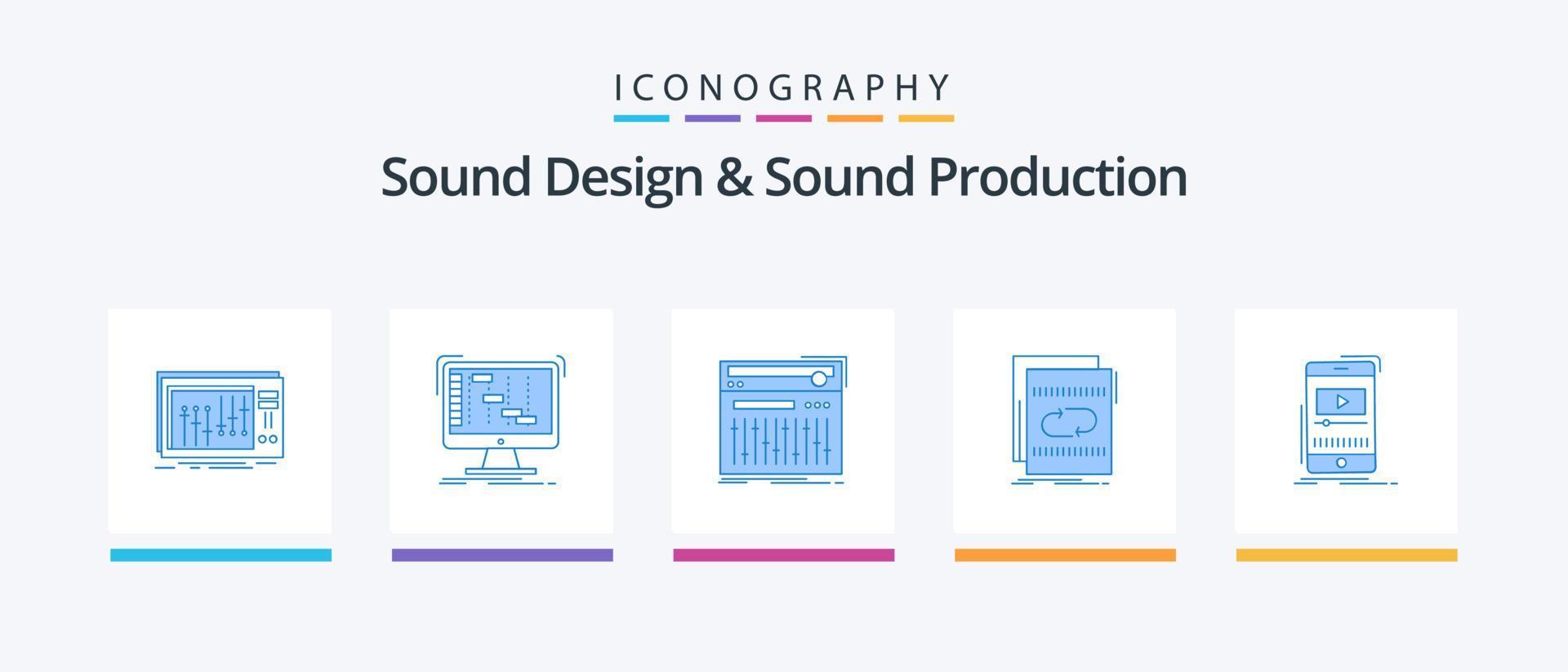 Sounddesign und Soundproduktion Blue 5 Icon Pack inklusive Loop. Audio. Digital. Klang. Midi. kreatives Symboldesign vektor