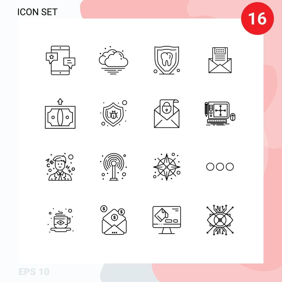modern uppsättning av 16 konturer och symboler sådan som brev post försäkring e e-post redigerbar vektor design element