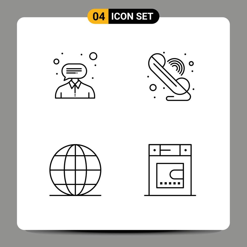 Gruppe von 4 modernen Filledline-Flachfarben, die für editierbare Vektordesign-Elemente des Beraters Global Support Phone School festgelegt werden vektor