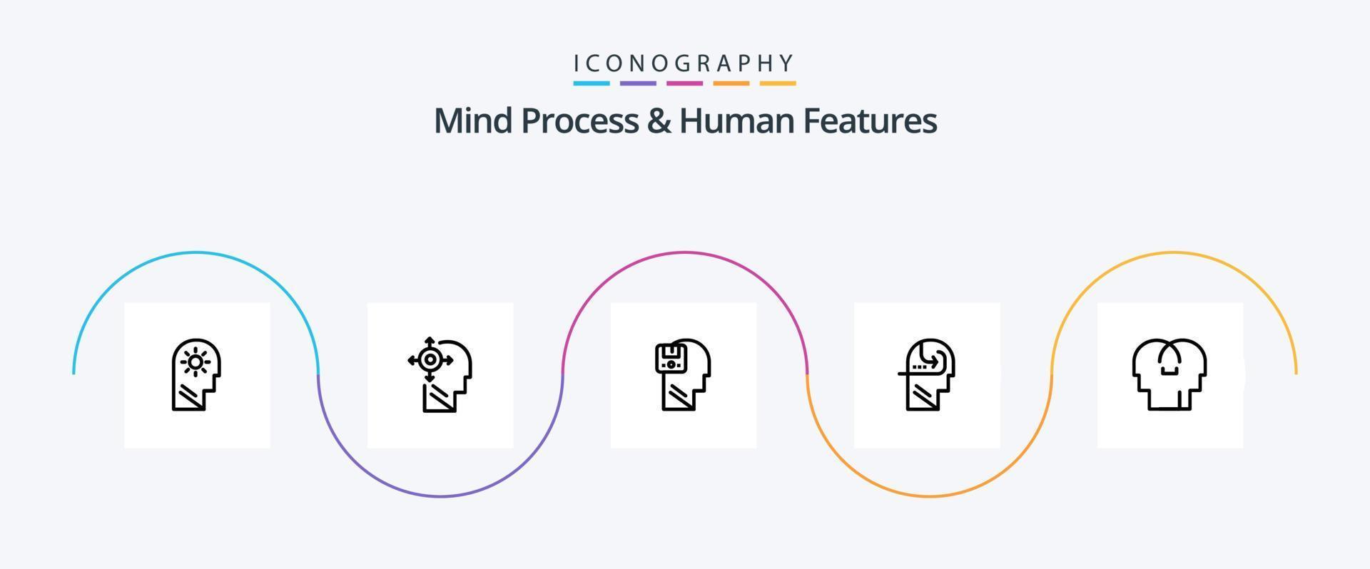 Mind Process und Human Features Line 5 Icon Pack inklusive User. speichern. verwandeln. Erinnerung. Mensch vektor