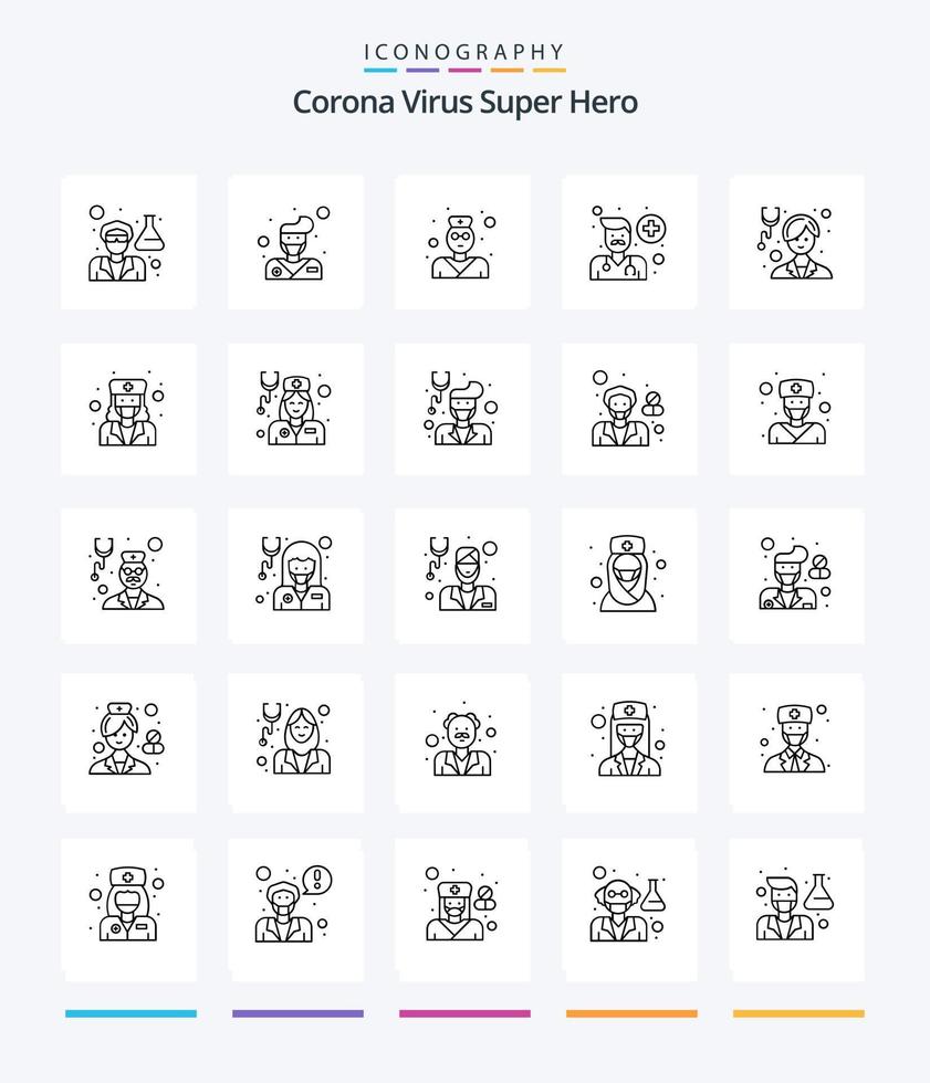kreativ korona virus super hjälte 25 översikt ikon packa sådan som flicka. människor. medicinsk. man. avatar vektor