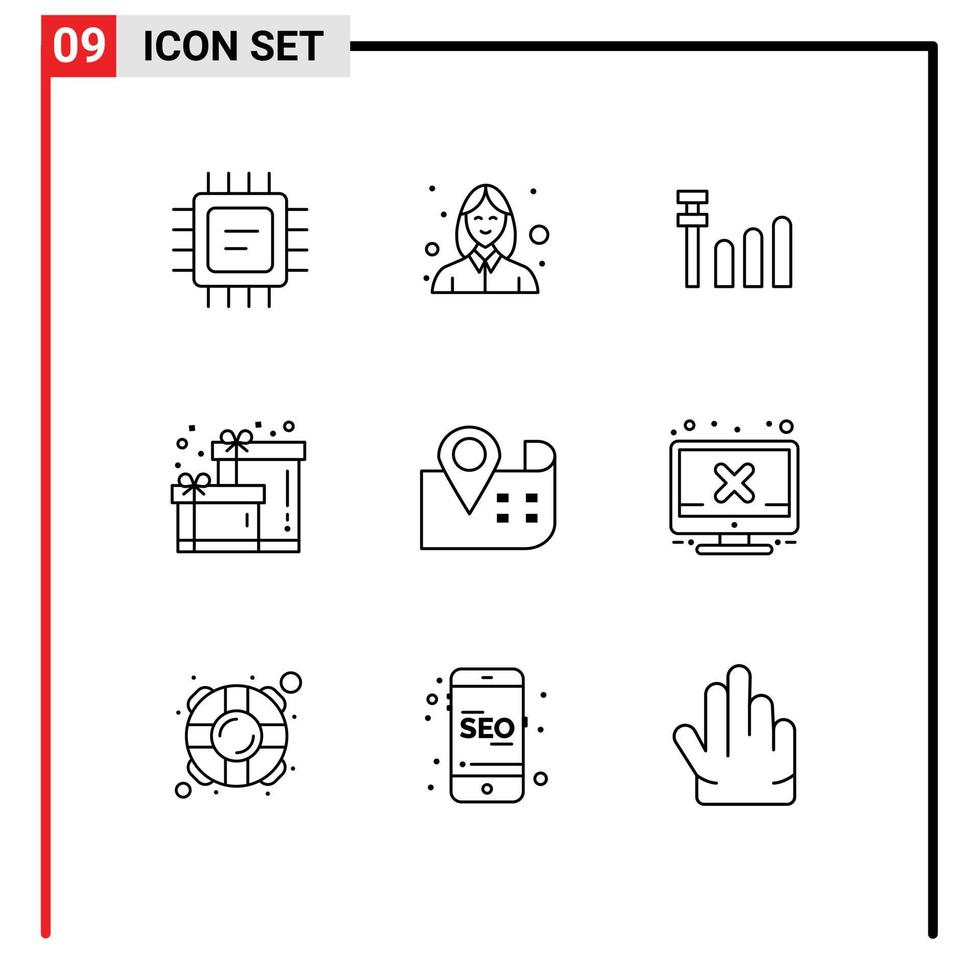 uppsättning av 9 modern ui ikoner symboler tecken för skärm dator signal plats Karta redigerbar vektor design element