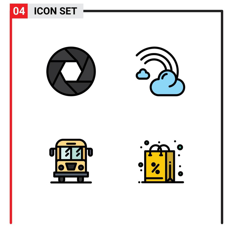 4 tematiska vektor fylld linje platt färger och redigerbar symboler av öppning bil Foto prognos transport redigerbar vektor design element