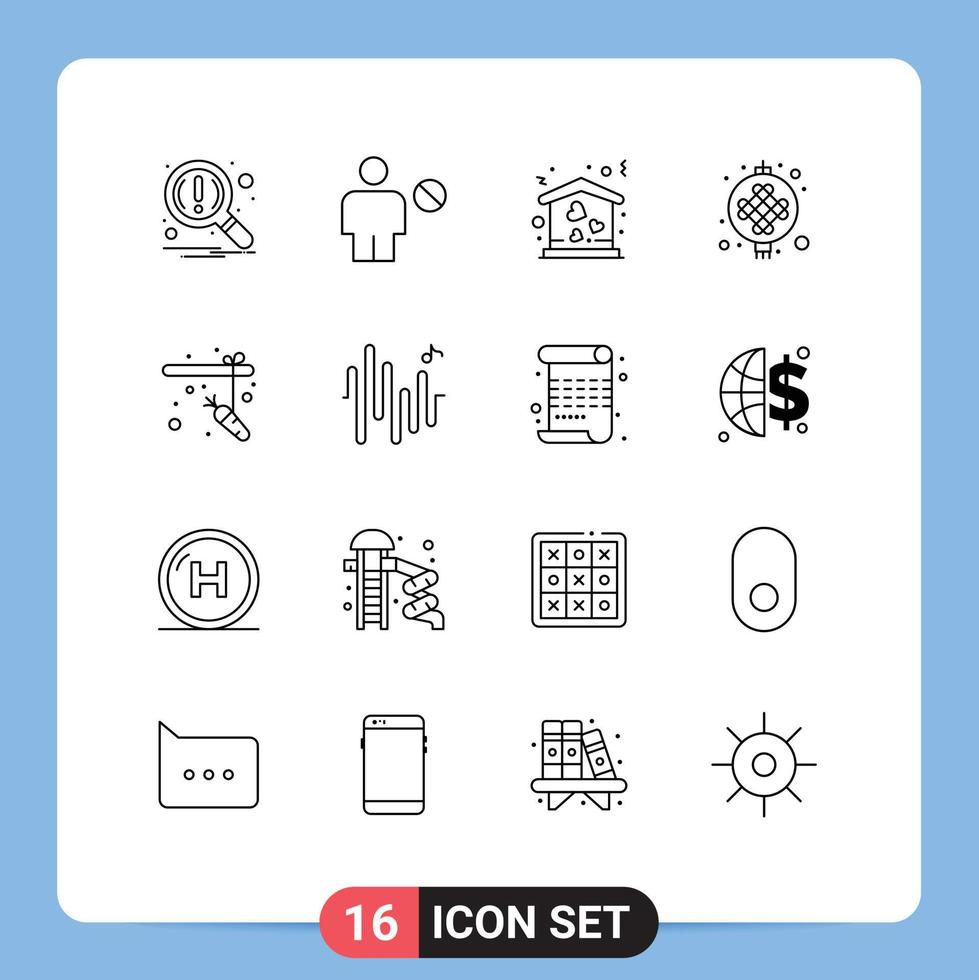 Aktienvektor-Icon-Pack mit 16 Linienzeichen und Symbolen für die Angellaterne menschliche Lampe bewegen editierbare Vektordesign-Elemente vektor