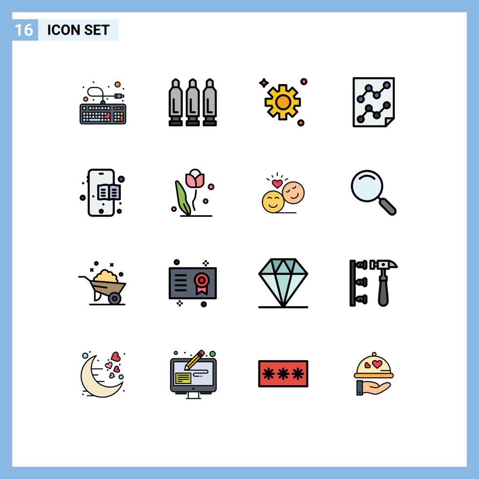 16 tematiska vektor platt Färg fylld rader och redigerbar symboler av utbildning bok Rapportera redskap papper data redigerbar kreativ vektor design element