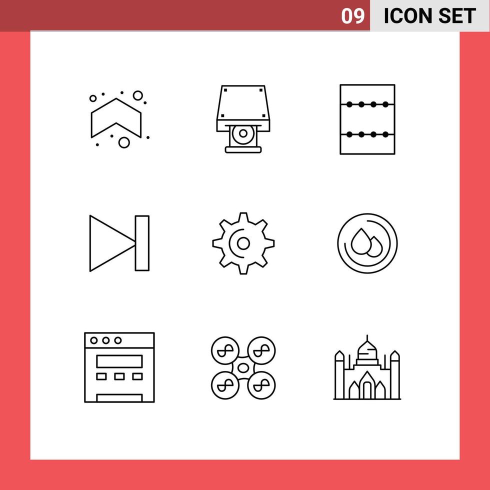 moderner Satz von 9 Umrissen Piktogramm des Zahnradlayoutrads der letzten bearbeitbaren Vektordesignelemente vektor