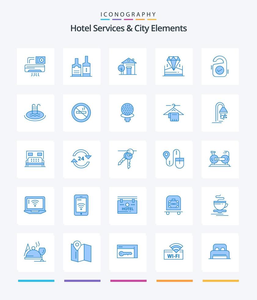 kreativ hotell tjänster och stad element 25 blå ikon packa sådan som försäljning. hotell. byggnad. juvel. lysande vektor