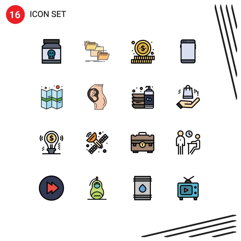 16 platt Färg fylld linje begrepp för webbplatser mobil och appar samsung mobil flytta smart telefon pengar redigerbar kreativ vektor design element