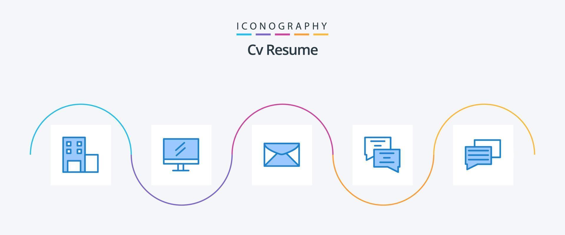 CV återuppta blå 5 ikon packa Inklusive . utbildning. meddelande vektor