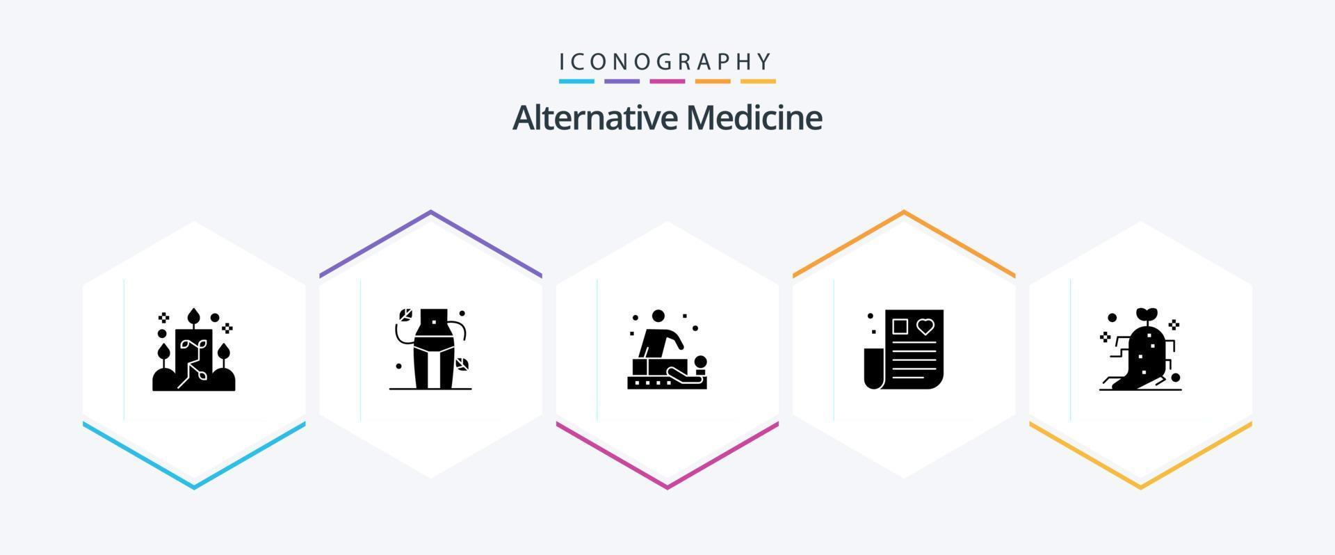 Alternativmedizin 25 Glyphen-Icon-Pack einschließlich Ginseng. Abhilfe. Massage. medizinisch. Arzneimittel vektor